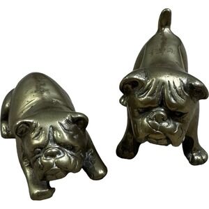 Unbranded Bulldog Figurine Set 2pc Gold Good Vintage Solid Brass Mid Century
